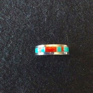 Patrick Smith Navajo Turquoise & Coral Ring